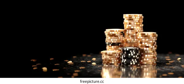 Golden and Black Casino Chips Stacked