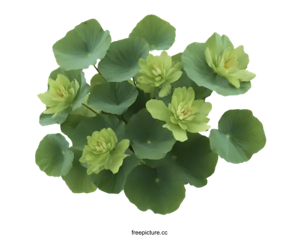 [Transparent Background PNG]A Lush Arrangement of Light Green Lotus Flowers and Leaves