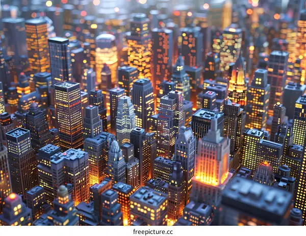 Mesmerizing Miniature City Model with Glowing Skyscrapers
