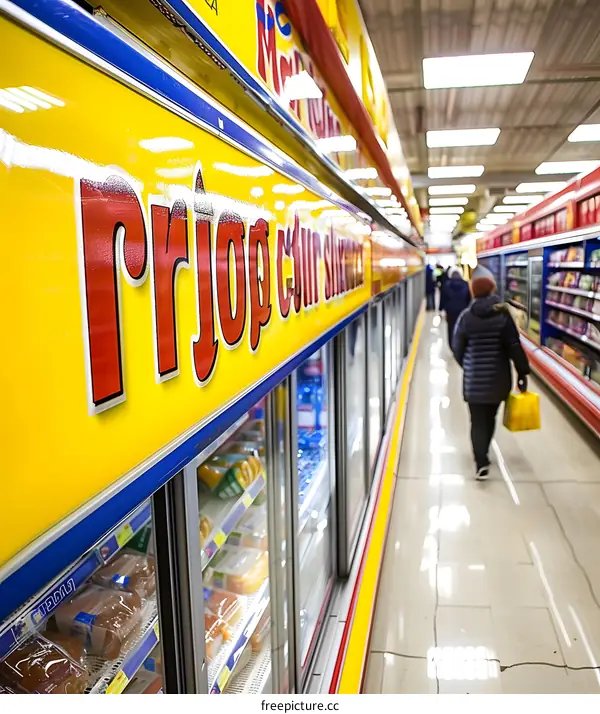 Frozen Food Aisle in a Grocery Store