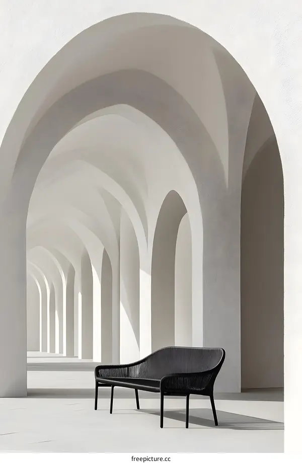 Modern Black Sofa in White Archway Hallway