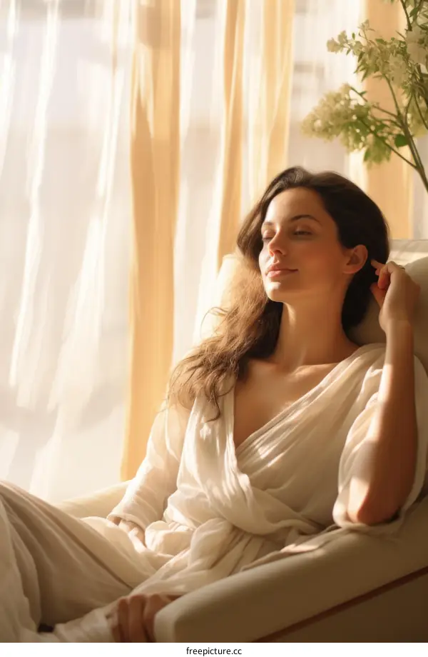 Young woman relaxing in a chair by the window