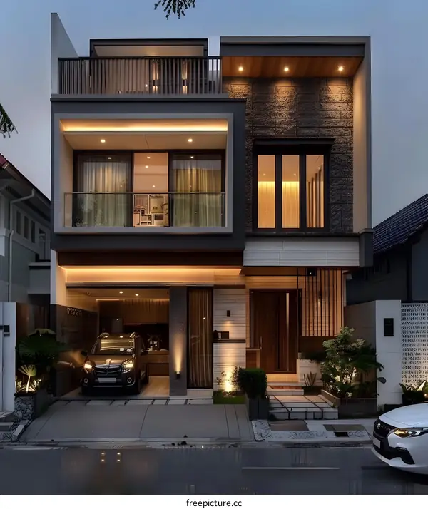 Modern Minimalist House Exterior Design with Stone Facade