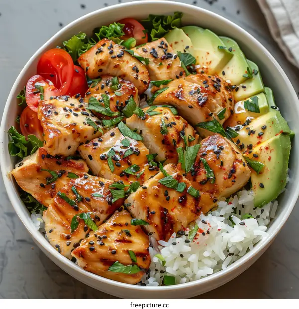 Healthy Chicken Teriyaki Bowl with Avocado & Salad