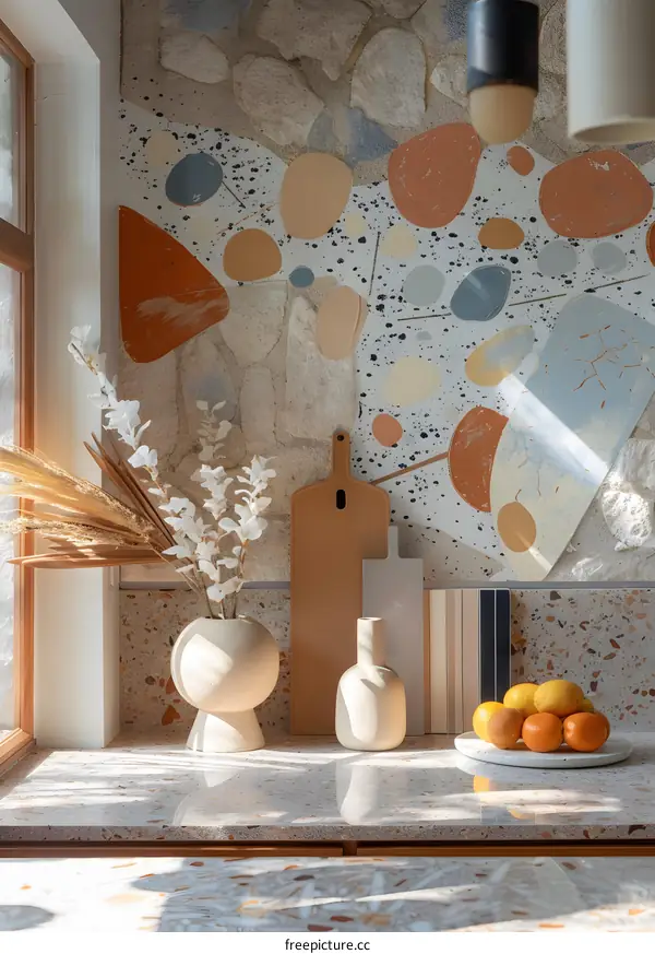 Modern Kitchen Interior Design With Abstract Wall Art