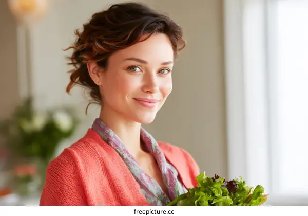 Woman Holding Fresh Salad, Health and Wellness