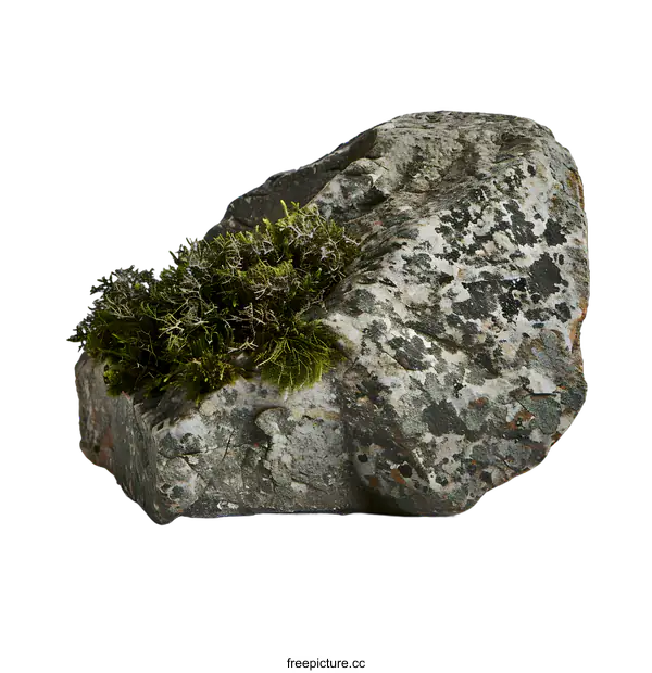 [Transparent Background PNG]Closeup of a Single Stone With Green Moss Growing on It