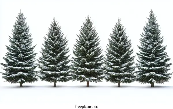 Snowy Christmas Trees in a Row