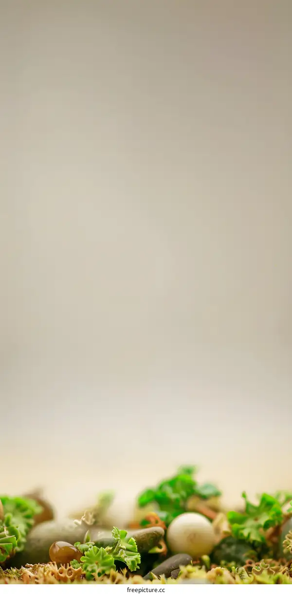 Closeup of Green Plants and Rocks on a Light Background