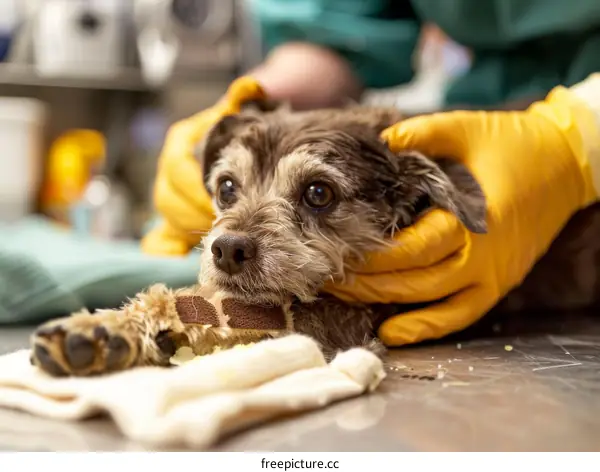 Veterinarian Examining a Small Brown Dog