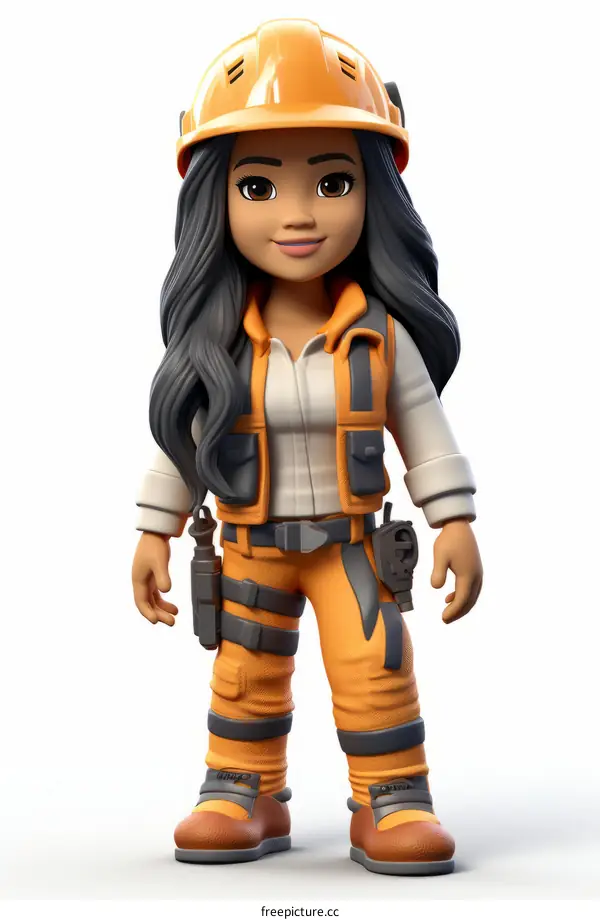 Hispanic Female Construction Worker Wearing Hard Hat and Safety Vest