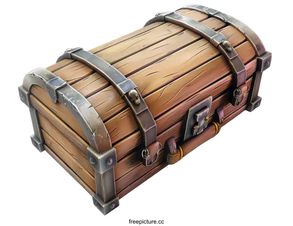 [Transparent Background PNG]A wooden treasure chest with metal reinforcements
