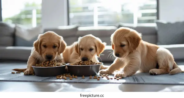 Golden Retrievers Enjoying a Snack