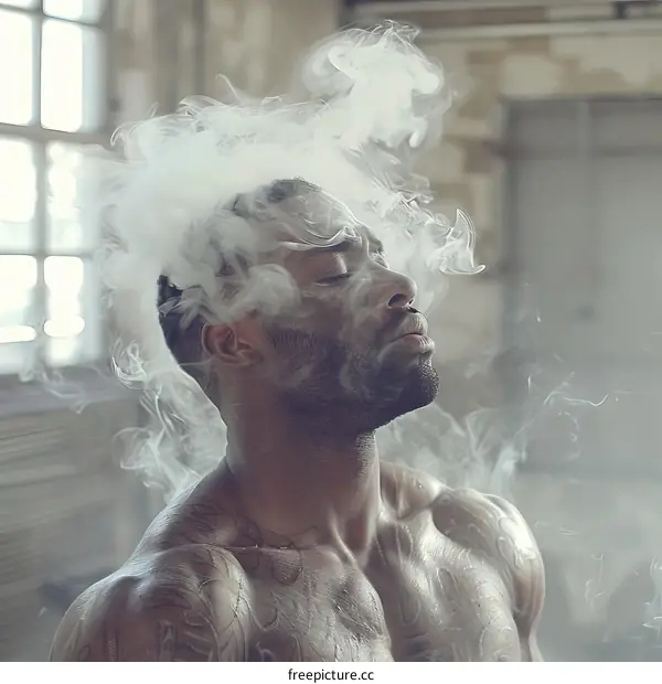 Portrait of a man with smoke around his head