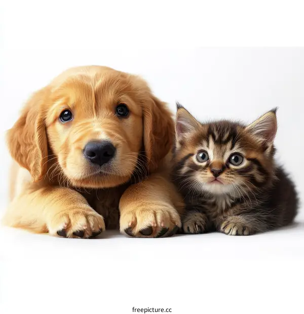 Adorable Puppy and Kitten Companionship