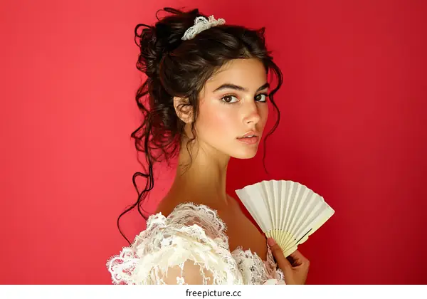 Elegant Woman with Vintage Hairstyle and Fan