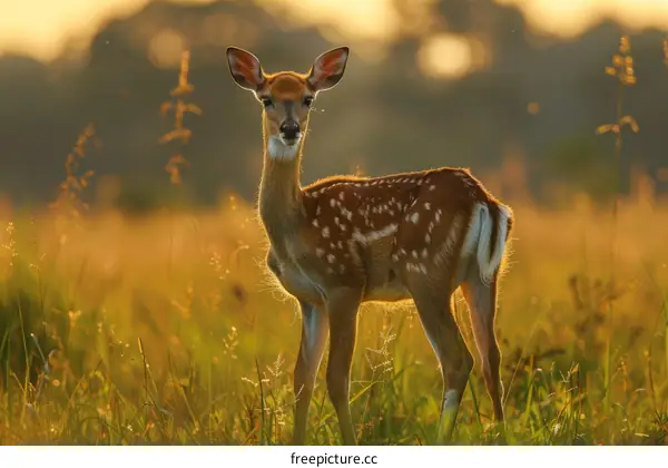 Majestic Deer in a Grassy Field at Sunset