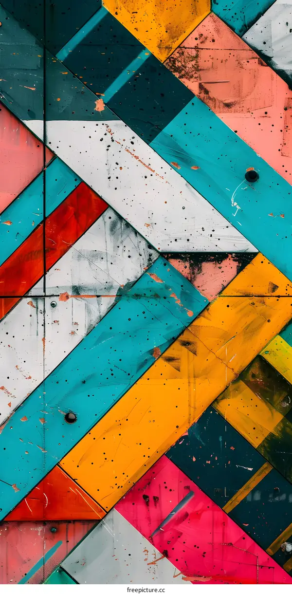 Colorful Geometric Pattern on Wooden Surface