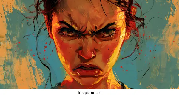 Angry Woman Portrait with Colorful Strokes