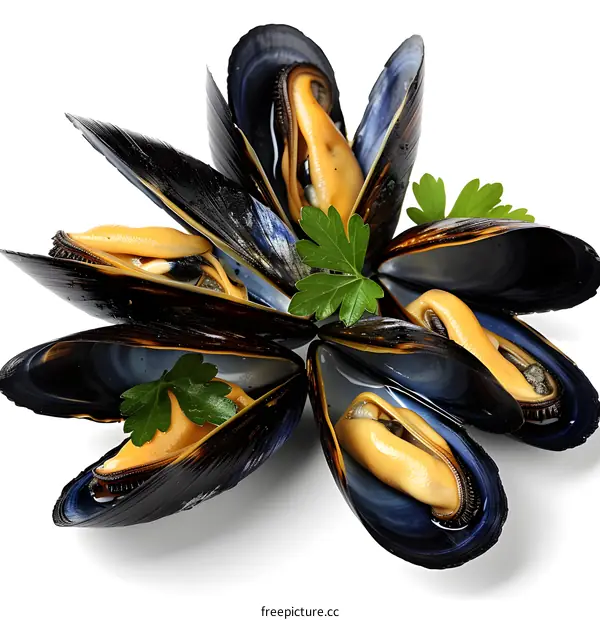 Steamed Mussels with Parsley Garnish