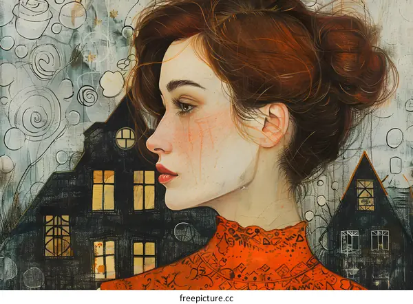 portrait of a ginger girl with a bun