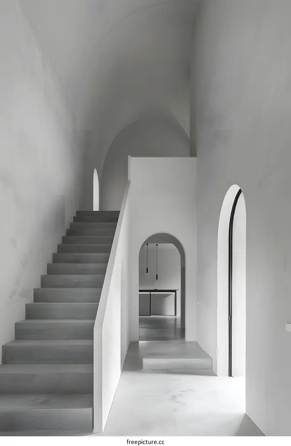 Modern Minimalist Interior Design with White Walls and Arched Doorways