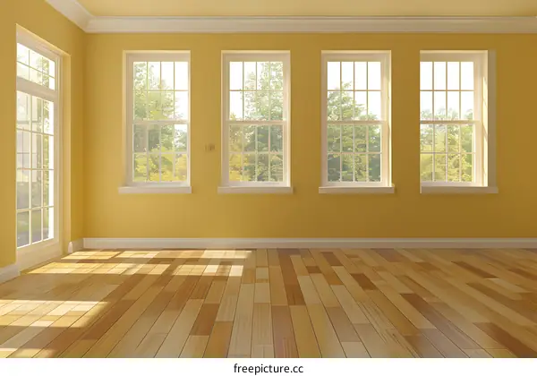 Empty Room with Windows and Wooden Floor