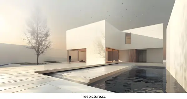 Minimalist Modern House with Pool and Tree