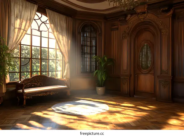 Sunbeams Streaming Through Large Window in a Classic Wooden Interior