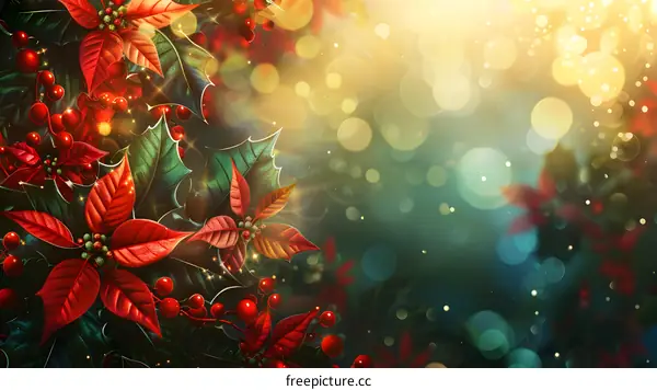 Holly and red flowers for Christmas