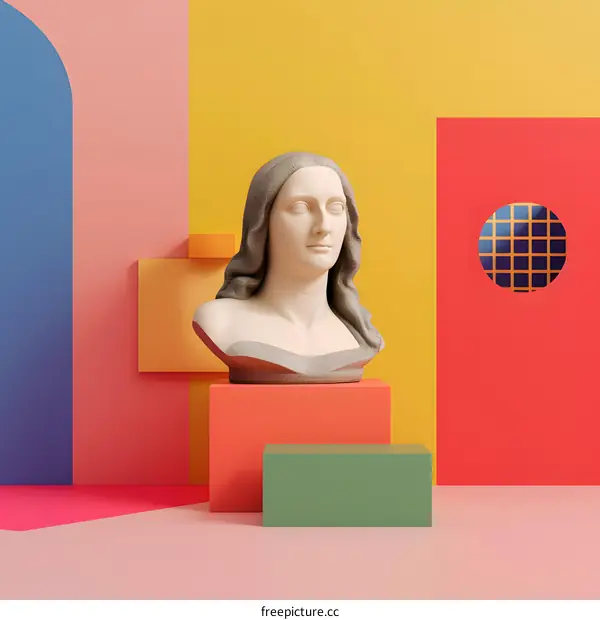 Abstract Minimalist Sculpture on Colorful Background