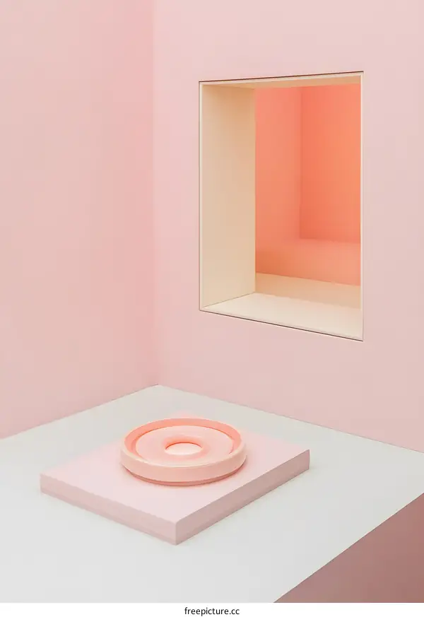 Pink Minimalist Product Display with Circular Platform and Square Window
