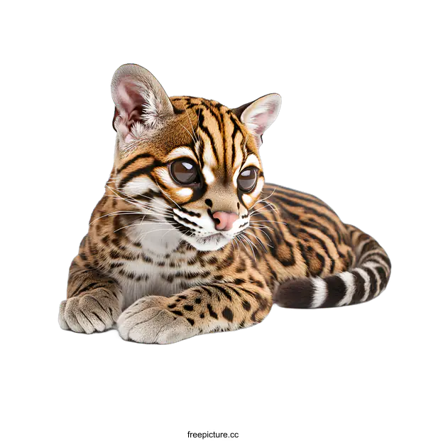 [Transparent Background PNG]Cute Margay Kitten Lying On White Background