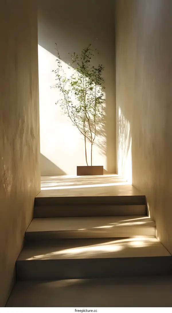 Minimalist Interior Design With Stairs And Sunlight