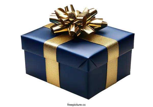 [Transparent Background PNG]Navy Blue Gift Box with Gold Ribbon