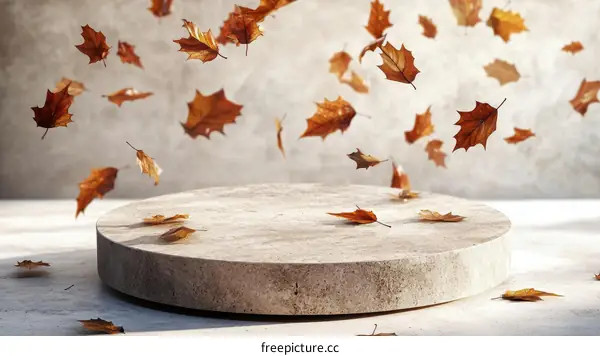 Autumn Leaves on a Round Stone Platform