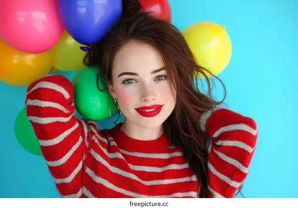 Stylish Woman with Colorful Balloons Portrait