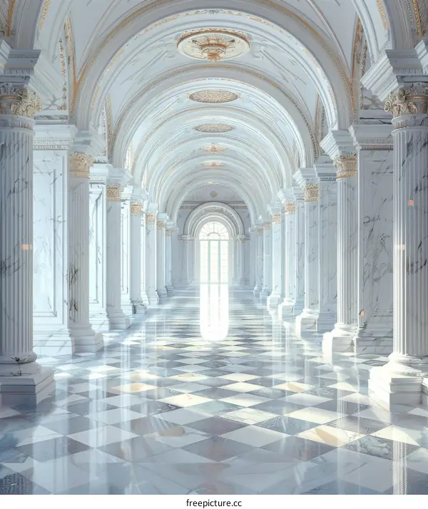 Grand Marble Hallway with Checkered Floor