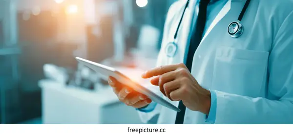 Doctor Using Tablet in Medical Setting