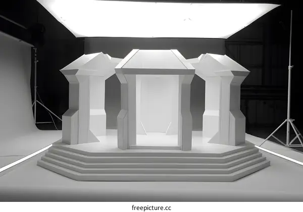 White Modern Structure with Steps and Lighting