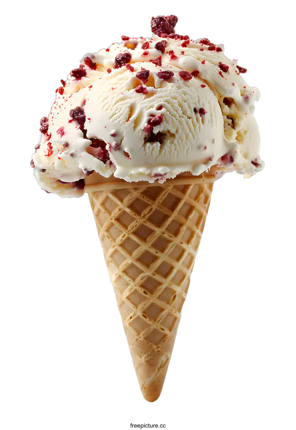 [Transparent Background PNG]Vanilla Ice Cream Cone with Red Velvet Crumbles