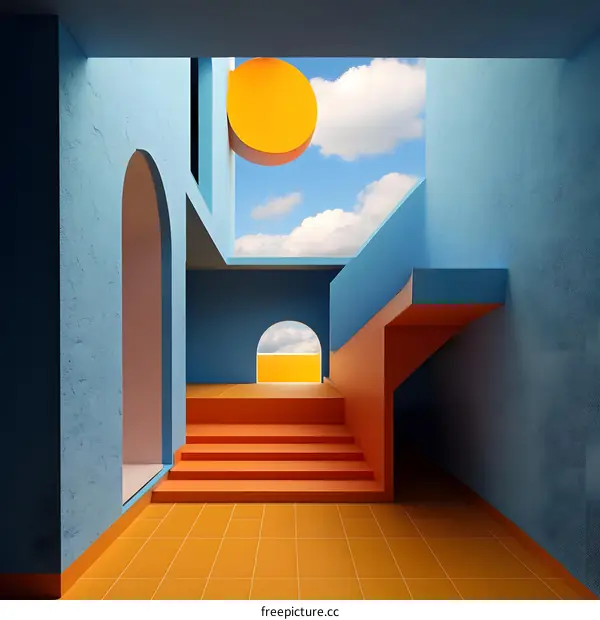 Abstract Minimalist Interior Design with Colorful Walls and Skylight