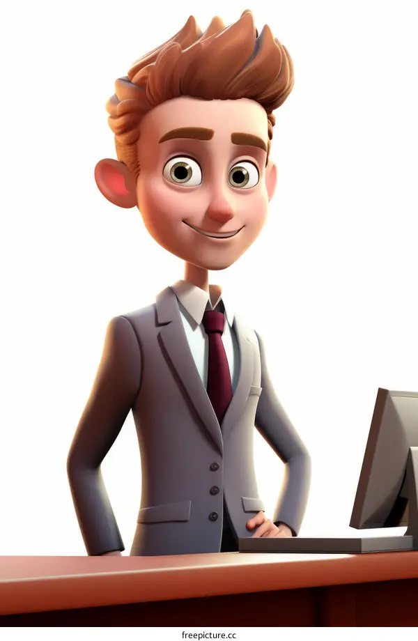 Businessman standing next to desk with computer