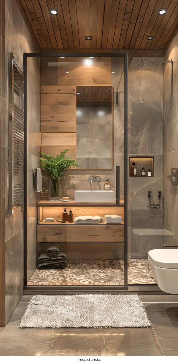 Modern Rustic Bathroom Design with Wooden Accents