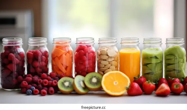 An assortment of healthy food in glass jars