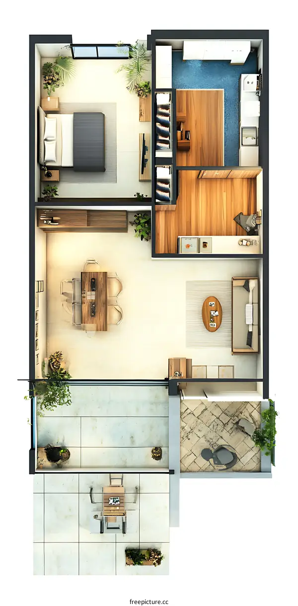 Modern Apartment Floor Plan With Balcony View
