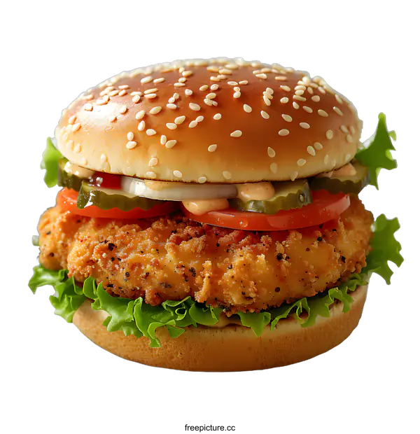 [Transparent Background PNG]Delicious Chicken Burger on White Background