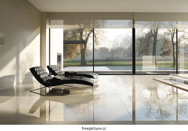 Modern Living Room With Pool View