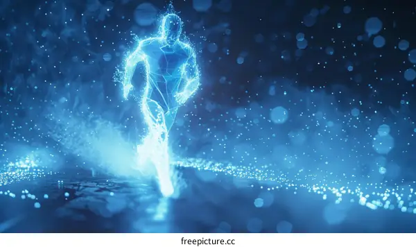 Blue digital person running