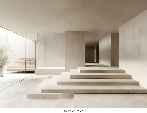 Minimalist Concrete Interior Design with Stairs